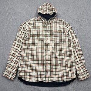 Toad Co Shirt Mens XL Beige/Blue Tamarac Reversible Hoodie Button Up Double Knit